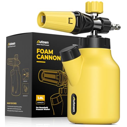 AUTOWN Foam Cannon for Pressure Washer, Car Wash Foam Sprayer with 1/4” Quick Connector, Heavy Duty Car Wash Foam Gun, Adjustable Nozzle, Wide Neck, 1 L Bottle