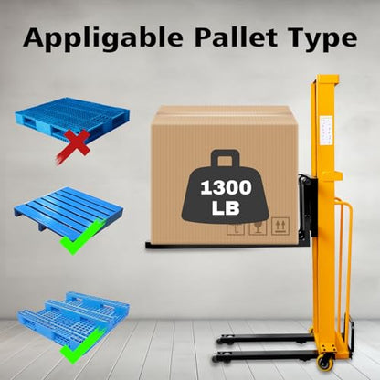 Electric Pallet Stacker Electric Forklift Capable of Boarding Trucks Pallet Lift 1300lbs Capacity 63" Lifting Height Material Lift with Fixed Legs (Width Adjustable, 63" Lifting) - color: Width Adjustable 63" Lifting