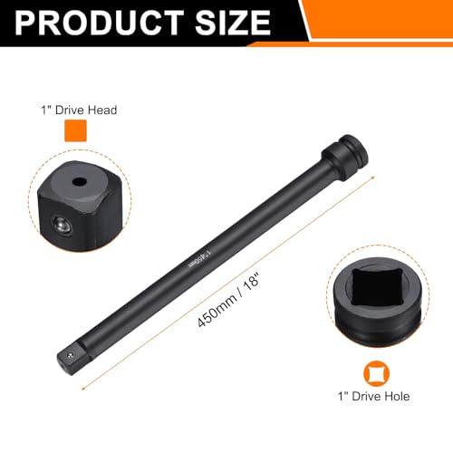 HARFINGTON Impact Socket Extension Bar 1" Square Drive 18" Long CR-V Steel Extension Rod Ratchet Wrench Driver Adapter for Axle Nut Sockets, Black - size: 1" Square Drive 18" Long