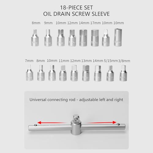 Drain Plug Set, 18-in-1 Multi-Function Tool with Socket Wrench, for Oil Change & Automotive Maintenance Hexagonal Socket Set