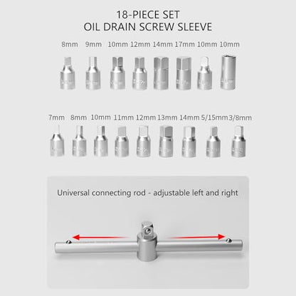 Drain Plug Set, 18-in-1 Multi-Function Tool with Socket Wrench, for Oil Change & Automotive Maintenance Hexagonal Socket Set