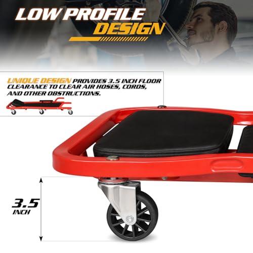 Magshion Mechanic Creeper Garage Automotive Floor Low Profile Roller Mechanics Tools, 44" 6 Caster Creeper with Adjustable Cushioned Headrest - 300 lbs Capacity (Red) - color: Red, size: 44"