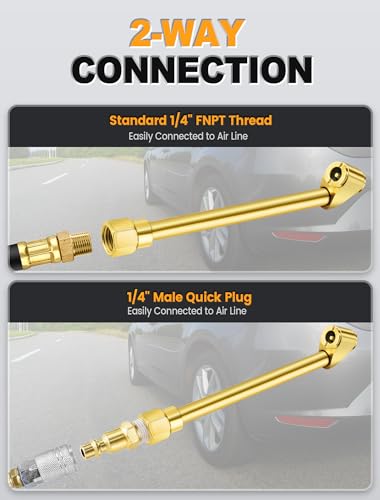 Dual Head Air Chuck Set, 1/4" NPT Quick Plug, Tire Inflator Accessory | Dual Head Air Chuck, Closed Ball Tire Chuck, 1/4" NPT Male Quick Plug, Fits Tire Inflators & Air Compressors - size: Normal