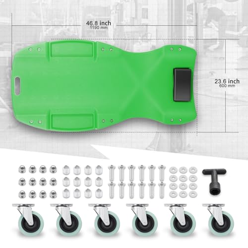 Auto Dynasty 47 Inches Mechanic Creeper, Automotive Garage Repair Low Profile Under Car Rolling Creeper with Padded Headrest, Plastic, Green - color: Green
