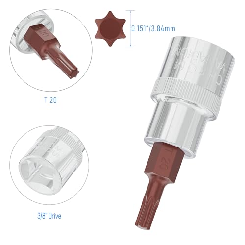 2PCS 3/8" Drive T20 Torx Bit Socket, S2 Steel Bits, Heat Treated CR-V Steel Star Sockets 1.9" Length - size: T20