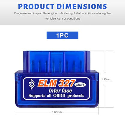 ELM327 OBDⅡ Car Auto Diagnostic Scanner, Professional OBD2 Bluetooth Scan Tool Engine Failure Detector, Wireless Interface Mini ELM327 Fault Code Reader for Android Windows - color: 1 PCS