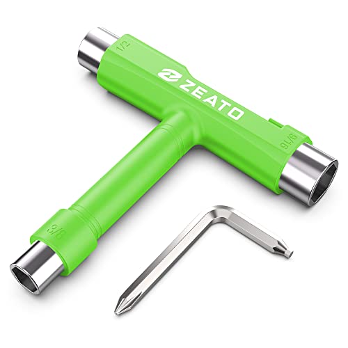 All-in-One Skate Tools Multi-Function Portable Skateboard T Tool Accessory with T-Type Allen Key and L-Type Phillips Head Wrench Screwdriver - color: Green