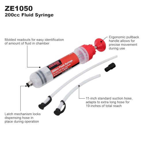 Zeeline by Milton Fluid Extractor - 200cc Fluid Syringe, Multi-purpose Syringe, Manual Fluid Extractor Oil Extractor Pump Syringe and Fill Pump, Gasoline Fuel Car Transfer - size: 200
