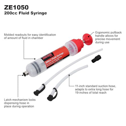 Zeeline by Milton Fluid Extractor - 200cc Fluid Syringe, Multi-purpose Syringe, Manual Fluid Extractor Oil Extractor Pump Syringe and Fill Pump, Gasoline Fuel Car Transfer - size: 200