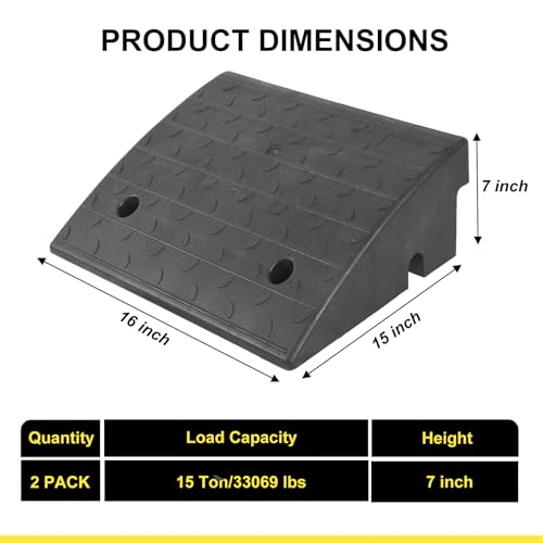 Vlinow Rubber Curb Ramp, 4/5/6/7" Rise Height 2 Pack, Heavy-Duty 33069 lbs Capacity Threshold Ramps, Auto Curb Ramps, Vehicle Ramps, Driveway Curb Ramps for Cars, Wheelchairs, Bikes, Motorcycles - size: 7 inch (2 Pack)