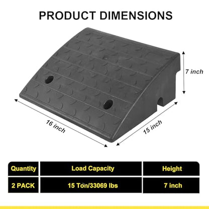 Vlinow Rubber Curb Ramp, 4/5/6/7" Rise Height 2 Pack, Heavy-Duty 33069 lbs Capacity Threshold Ramps, Auto Curb Ramps, Vehicle Ramps, Driveway Curb Ramps for Cars, Wheelchairs, Bikes, Motorcycles - size: 7 inch (2 Pack)