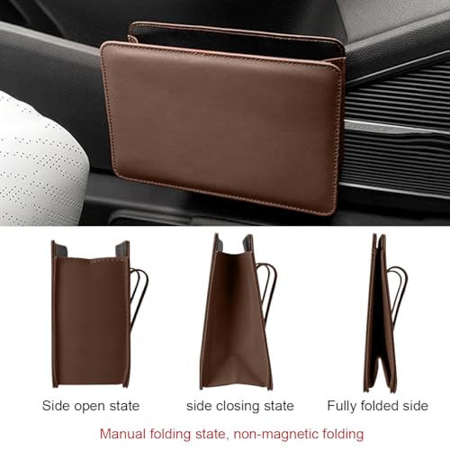 Car Trash Can, Auto Leather Trash Bin Garbage Organizer Holder with One Roll Trash Bag, Mini Foldable Dustbin Storage Bag Container, Multi-Function Trash Box for Car SUV (Brown) - color: Brown
