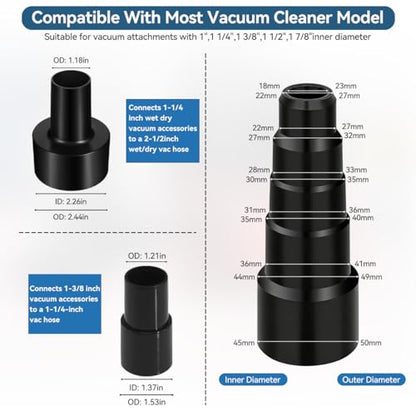 Universal Vacuum Attachments for Shop Vac, 2 1/2" to 1 1/4" Vacuum Hose Adapter, 1 7/8" to 1" Adapter Dust Brush Extension Wand Flexible Crevice Tool Attachment Kits for Shop Vac Accessories