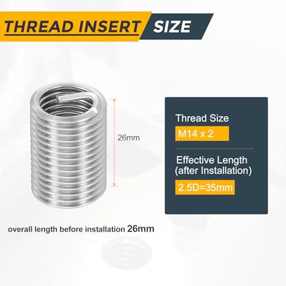 HARFINGTON 20pcs Wire Thread Repair Inserts M14 x 2 x 2.5D (35mm) Metric 304H Stainless Steel Helical Coiled Wire Screw Threaded Sleeve Sheath for Automotive Repairs - size: M14 x 2 x 2.5D