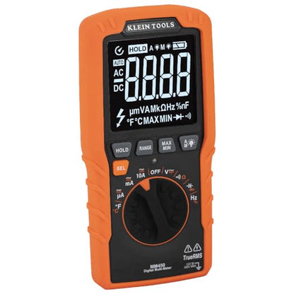 Klein Tools MM450 Slim Digital Multimeter, Reverse Contrast Display with Lead Alert, Auto-Ranging TRMS, 600V AC/DC Voltage, Current, Resistance, Temp, Frequency, Continuity - size: Slim Meter