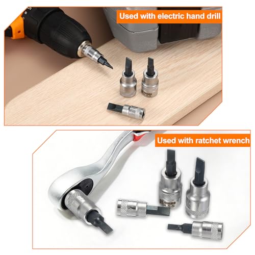 HARFINGTON 2Pcs Slotted Bit Socket 3/8" Drive SL5.5/SL6.5 S2 Steel Flat Head Screwdriver Drill Bits CR-V Steel Socket Adapter for Home Auto Axle Hex Nuts Bolts Repair - size: 3/8" Drive SL5.5/SL6.5