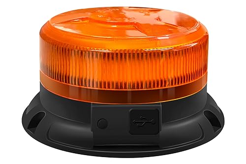 AnTom Magnetic Wireless Strobe Light Amber Warning Beacon Light for Trucks | Rechargeable Waterproof Emergency Safety Rooftop 9 Modes LED Rotating Flashing Light for Car, Forklifts, Tractors, Golf Carts - color: Amber