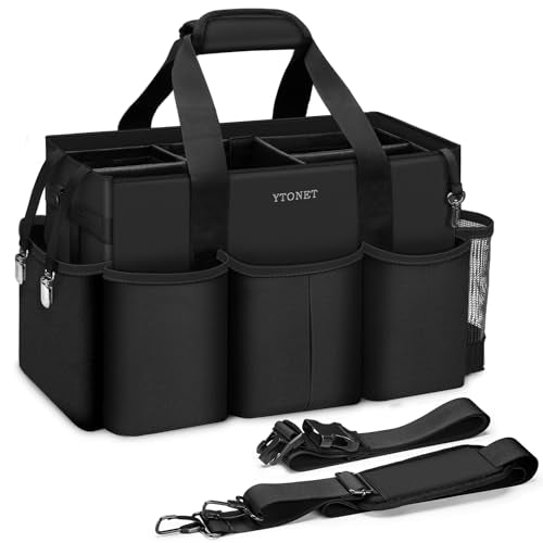 Ytonet Wearable Cleaning Caddy Bag, Large Cleaning Supplies Organizer with 4 Foldable Dividers, Caddy Organizer with Handle & Shoulder Strap & Waist Strap for Cleaners & Housekeepers, Black Grey - color: Black, size: Large