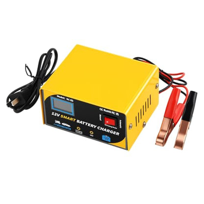 12 Volt Battery Charger 7A Smart Car Battery Charger and Maintainer with Cable Clamps,Smart Trickle Charger for Automotive,RV,12V - color: YELLOW-12