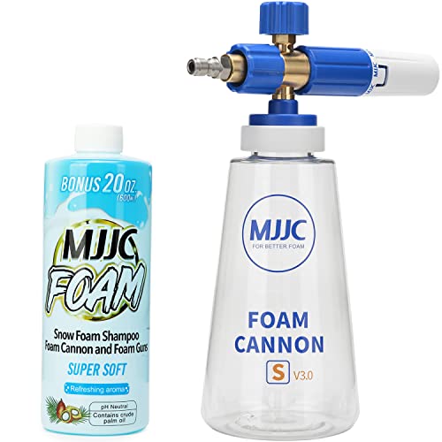 MJJC Foam Cannon S V3.0 (Thicker Snow Foam Technology) with 1/4 Inch Quick Connector for Pressure Washer & MJJC Foam Soap(20 fl oz) Kit - color: V3.0 (1/4" Quick Connector) + SOAP (20 fl oz)