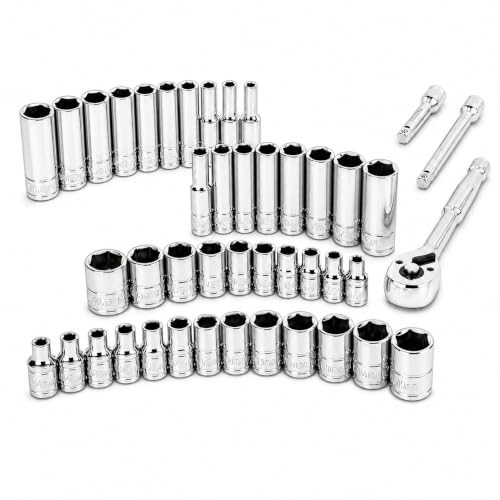 Steel Vision Tools 44-Piece 1/4" Drive SAE & Metric Socket Set, Shallow & Deep, Chrome Finish, 72T Ratchet & Extensions, Mechanic Tool Kit for Automotive & DIY Repair - size: 1/4"_SAE&Metric_44pc