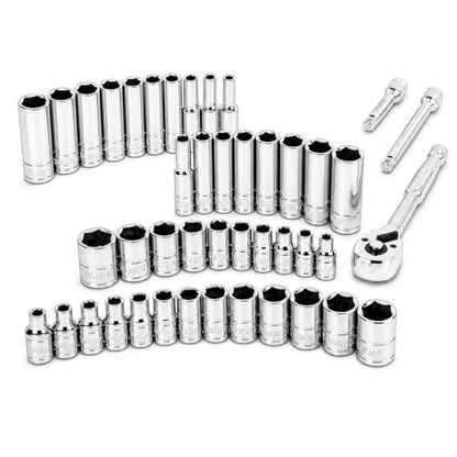 Steel Vision Tools 44-Piece 1/4" Drive SAE & Metric Socket Set, Shallow & Deep, Chrome Finish, 72T Ratchet & Extensions, Mechanic Tool Kit for Automotive & DIY Repair - size: 1/4"_SAE&Metric_44pc