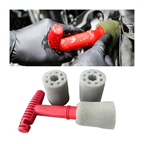 AICEL Car Wheel Detailing Brush, Removable Insert Lug Wash Nut Sponge Cleaner Tool for Wheels, Embedded Steel Ring Screw Cleaning Brush with Handle, Car Exterior Accessories Cleaning Tool Set
