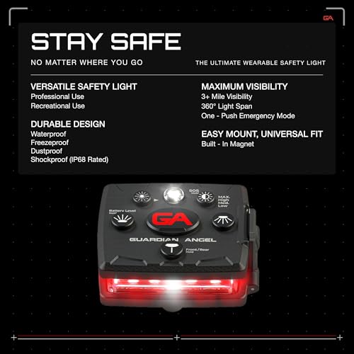 Guardian Angel Micro Safety Light - Red Front & Red Rear | Beacon Device. Rechargeable, magnetic, hands-free wearable & mountable. For Dog Walking, Cycling, Boating, Kayaking & More. - color: Red/Red