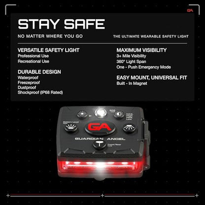 Guardian Angel Micro Safety Light - Red Front & Red Rear | Beacon Device. Rechargeable, magnetic, hands-free wearable & mountable. For Dog Walking, Cycling, Boating, Kayaking & More. - color: Red/Red
