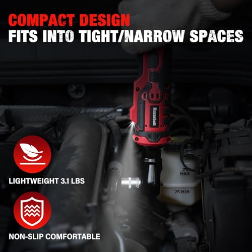 20V Cordless Ratchet Wrench 3/8" Set, 88 Ft-lbs(120N.m), 500 RPM, Electric Ratchet Wrench with 2PCS 2000mAh Batteries, Variable Speed, LED Light, 5 Sockets, 1/2" Adapter, 3" Extension Bar