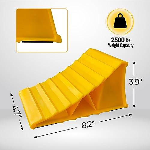 HOXWELL 2 Pairs Wheel Chocks for Travel Trailers, Non Slip Heavy Duty Yellow Wheel Chock, Lightweight Wheel Stoppers for Cars Camper Trucks RVs, Easy to Carry & Suitable for Most Tyre Sizes