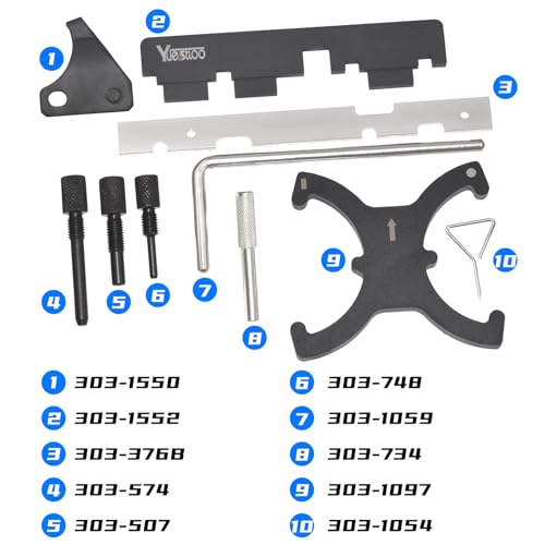 Engine Camshaft Belt Timing Locking Tool Kit Compatible with Ford Fusion Escape Focus Fiesta Mazda 1.25 1.4 1.6 1.7 1.8 2.0 2.3L 2.5L Ecoboost 1.5L 1.6L, 2.0 TDCi 303-1097 303-748 303-1550 303-1552 - size: 10PCS