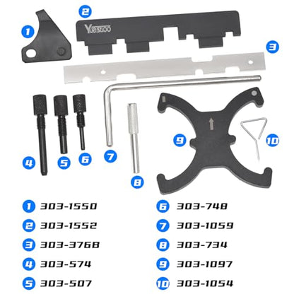 Engine Camshaft Belt Timing Locking Tool Kit Compatible with Ford Fusion Escape Focus Fiesta Mazda 1.25 1.4 1.6 1.7 1.8 2.0 2.3L 2.5L Ecoboost 1.5L 1.6L, 2.0 TDCi 303-1097 303-748 303-1550 303-1552 - size: 10PCS