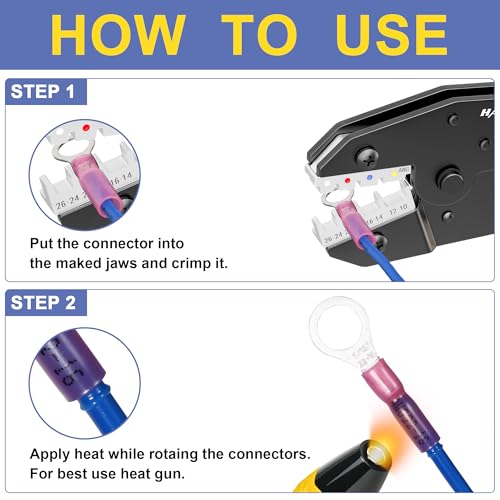 haisstronica Crimping Tool for Heat Shrink Connectors HS-8327 with 200PCS Marine Grade Heat Shrink Butt Connectors of Tinned Red Copper AWG 22-10