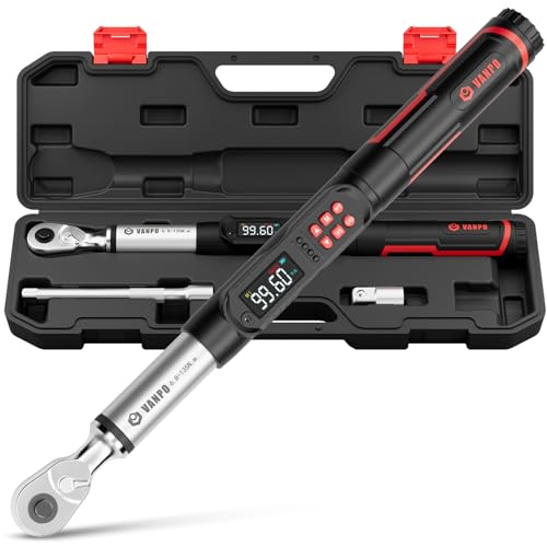 VANPO Digital Torque Wrench 3/8 Inch Drive, 5–99.6 Ft-Lb, for Automotive | High Contrast Backlit LCD, Fast-Adjust Control, Vibration, Buzzer, LED Alert, Electric Torque Wrench for Motorcycle & Bike - size: 3/8-inch 5-99.6 Ft-lb/6.8-135 Nm (Long)