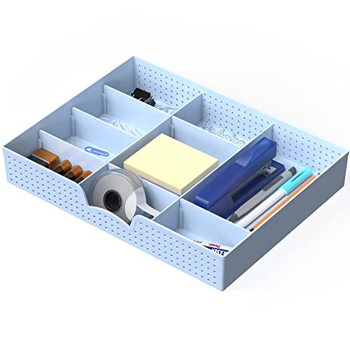 Simple Houseware Drawer Organizer Tray, 9 Adjustable Compartments, Blue | For Office, Makeup, and Craft Drawer or Desktop Storage - color: Blue, size: 1 Pack