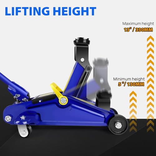 1.5 Ton Low Profile Floor Jack for All Terrain Vehicles, Heavy-Duty Steel Racing Jack with Quick Lift Pump, 5.1"-13" Lifting Range, 1.5 tons, Car, SUV, Van，Business Vehicle，Cross Country Vehicle