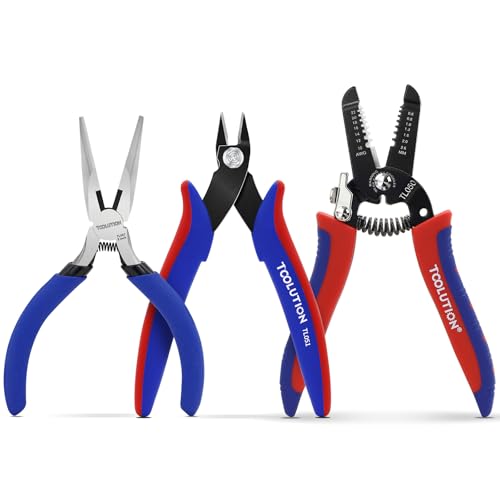 3-Piece Electrician's Pliers Set Professional Wire Stripping Tool | 7” Wire Stripper & 5” Needle Nose Pliers & 5” Wire Cutter Spring-Loaded Design & Non-Slip Grip for Electrical Work, DIY - color: Flush Cutter+needle Nose+wire Stripper