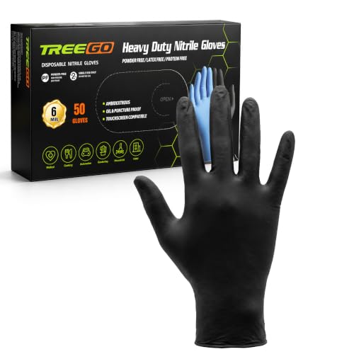 TREEGO Black Nitrile Disposable Gloves, X-Large, 6 Mil, 50 Count | Powder Free, Latex Free, 510(k) Cleared, 6 Mil Disposable Gloves for Warehouse, Maintenance & Cleaning - color: Black 50, size: X-Large