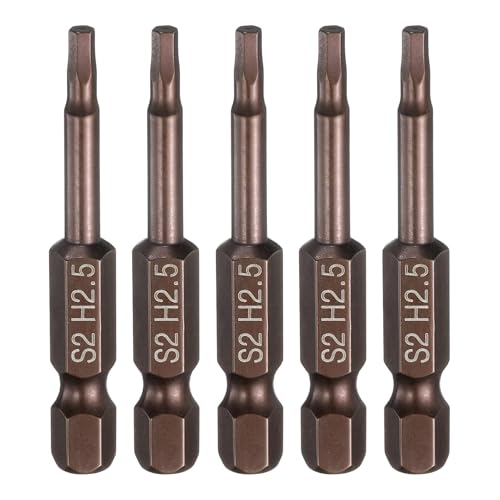 HARFINGTON 5pcs Flat Hex Head Drill Bit H2.5 (2.5mm) Magnetic Tip 1/4" Hex Shank 50mm (2") Long S2 Steel Metric Hexagonal Screw Driver Screwdriver Bits Wrench Socket, Copper Tone - color: Copper Tone, size: H2.5 + 2" Long