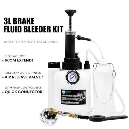 SMOTIVEPRO 3L Manual Brake Bleeder Fluid Pump and 1L Waste Oil Bottle | One Man Professional Brake Bleeder Kit Compatible with Chrysler/Dodge/Ford/Jeep/Infinity/Mazda/Jaguar - size: 50.9mm Adapter for Jeep/Dodge/Ford/Chrysler