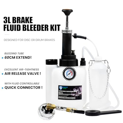 SMOTIVEPRO 3L Manual Brake Bleeder Fluid Pump and 1L Waste Oil Bottle | One Man Professional Brake Bleeder Kit Compatible with Chrysler/Dodge/Ford/Jeep/Infinity/Mazda/Jaguar - size: 50.9mm Adapter for Jeep/Dodge/Ford/Chrysler
