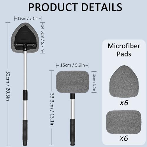 Beieverluck 20 Pieces Windshield Cleaner Tool, Inside Car Windshield Cleaning Tool with 12 Microfiber Pads, 4 Spray Bottle, and Extendable Handles Car Window Cleaning Tool Kit, Gray - color: gray