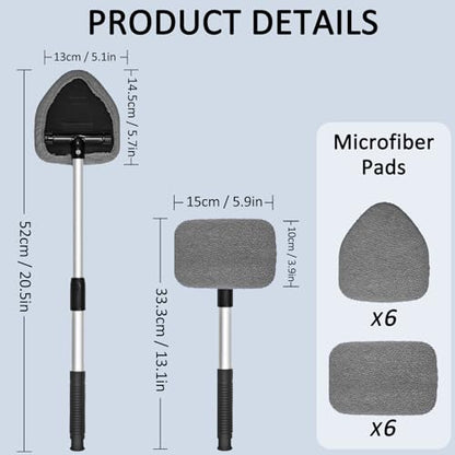 Beieverluck 20 Pieces Windshield Cleaner Tool, Inside Car Windshield Cleaning Tool with 12 Microfiber Pads, 4 Spray Bottle, and Extendable Handles Car Window Cleaning Tool Kit, Gray - color: gray