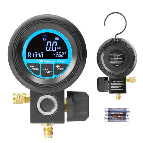 WISSCOOL Digital Gauge HVAC for R134A,R454B,R1234y,R32,R22,R410a | Pressure Recharge Manifold Gauge with LCD 24 Kinds Refrigerants Leak Detection AC Single Test Gauges for AC Charging