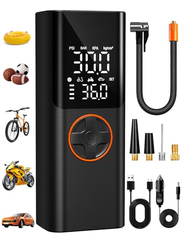 Tire Inflator Portable Air Compressor, 150PSI Cordless Tire Pump with USB Output, 12V DC Car Plug & Dual Power 6000mAh, Fast Inflation Air Pump for Cars, Bikes, Motorcycles and Balls
