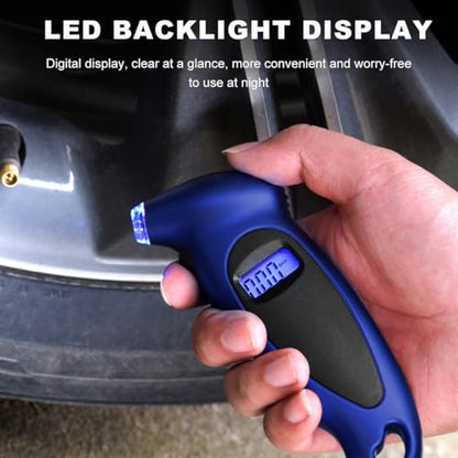 KVAEY Digital Tire Pressure Gauge, 150 PSI 4 Settings Accurate Tire Gauge with Non-Slip Grip, Backlight LCD Tire Pressure Gauge Reader Checker Tool for Car Truck Bicycle Motorcycle (Blue) - color: Blue