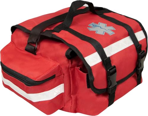Primacare KB-RO74-R First Responder Trauma Bag, 17" x 9" x 7",Red-EMT/EMS Medical Supply Organizer with Padded Dividers,Multiple Compartments,Side Pockets,Reflective Strip,Durable Design (Pack of 12) - color: Red, size: (Pack of 12)