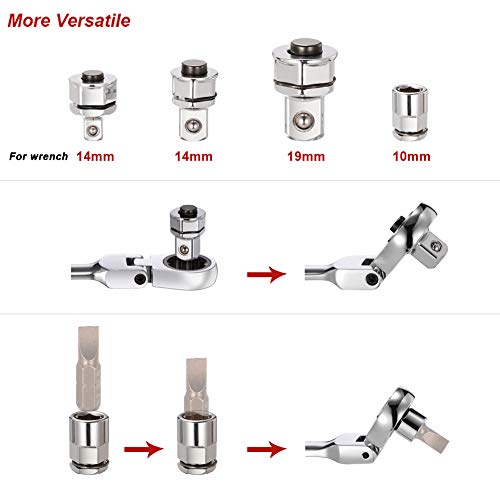 BULLTOOLS 6-Piece Flex-Head Extra Long Ratcheting Wrenches Double Box End Chrome Vanadium Steel 72-Tooth Wrench Set with Metric 8mm - 19mm - size: 8mm-19mm SET