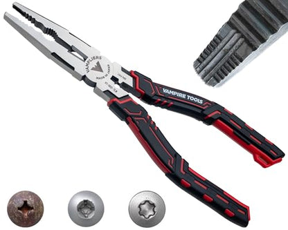 VAMPLIERS CAIMAN 7.5" Stripped Screw Extractor Needle Nose Pliers. Made in Japan. Multipurpose Long Nose Screw Removal Plier with Wire Cutter & Crimper - style: NEW 7.5" Long Nose Plier